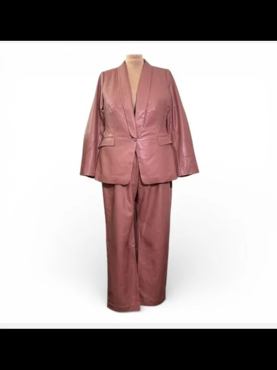 Wildfang The Empower Vegan Leather 2 Pc Suite Tux Blazer/Trousers Brown Rose - Picture 3 of 11